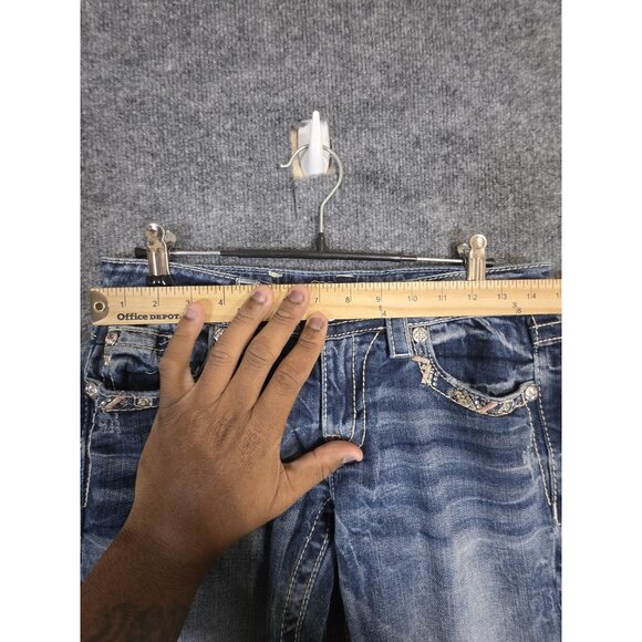 Miss Me Jeans Womens 27 Blue Signature Crop Embellished Rhinestone Raw Hem Bling - Picture 2 of 9